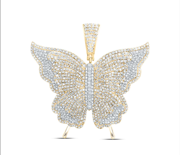 10kt Round Diamond Butterfly Pendant 4-1/5 CTTW