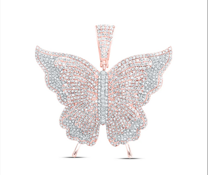 10kt Round Diamond Butterfly Pendant 4-1/5 CTTW