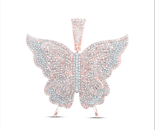10kt Round Diamond Butterfly Pendant 4-1/5 CTTW