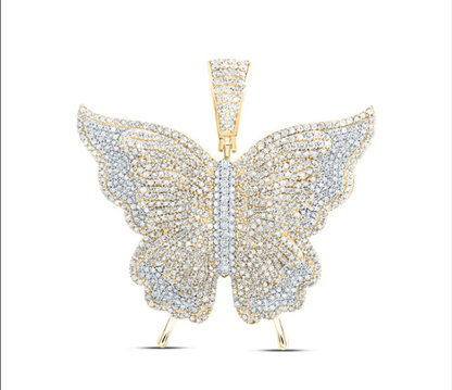 10kt Round Diamond Butterfly Pendant 4-1/5 CTTW