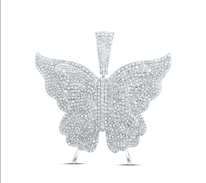 10kt Round Diamond Butterfly Pendant 4-1/5 CTTW